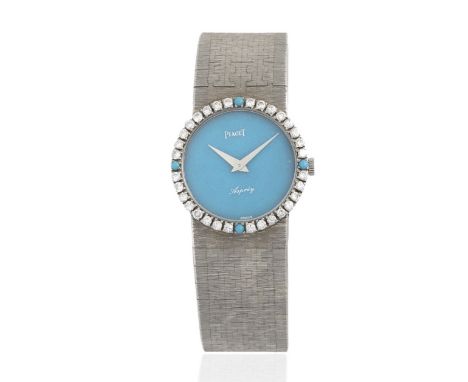 Piaget. A lady's 18K white gold and diamond set bracelet watch with turquoise hardstone dial Retailed by AspreyReference: 970
