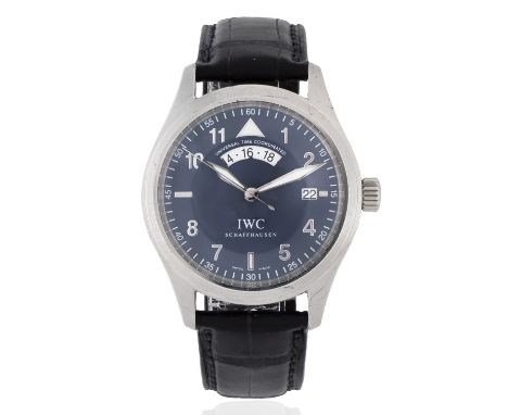 IWC. A Limited Edition platinum automatic calendar wristwatch with dual time zoneModel: Die Fliegeruhr UTC, Limited Edition N