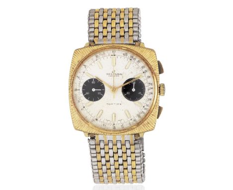 Breitling. A gold plated and stainless steel manual wind cushion form chronograph bracelet watchModel: Top TimeReference: 200