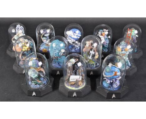 Star Trek - a collection of x12 vintage Franklin Mint model sculptures within glass dome dioramas to include; USS Enterprise,