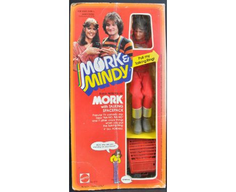 A vintage 1970s (1979) Mattel made Mork &amp; Mindy action figure No. 1276 Mork with Talking Spacepack. The figure still atta