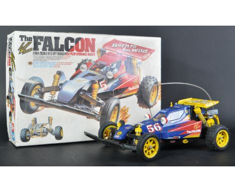 A vintage 1980's Tamiya 1/10 scale RC Radio Control off road buggy ' The Falcon '. The fully assembled model kit with origina