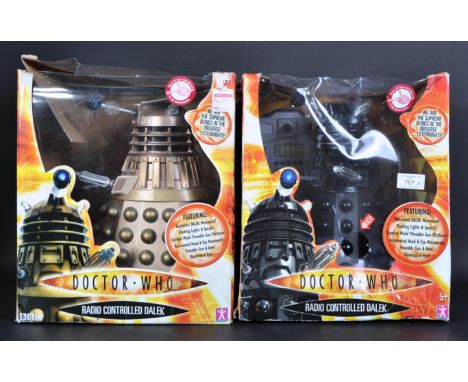 Doctor Who - x2 large scale Character Options made Radio Controlled Dalek action figures. One (gold) used but complete and bo