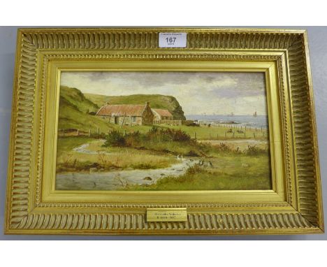 Alexander Webster (1880 - 1892) Cottage by the Sea Oil on panel Signed, in giltwood frame,  29 x 16cm 