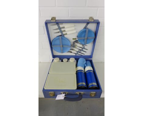 A vintage Sirram blue cased picnic set 
