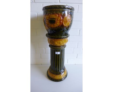 West German pottery jardinière planter and column pedestal, 63cm high 