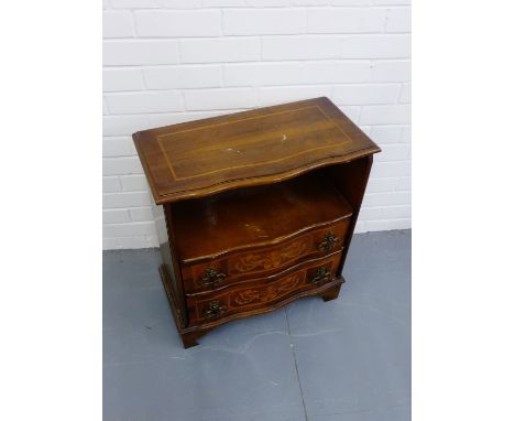 A serpentine painted mahogany hall stand having a moulded top over two drawers raised on bracket feet, 60 x 68cm 