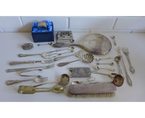 A mixed lot to include various silver and Epns items to include teaspoons, sugar tongs, sifter spoons etc and miscellaneous p