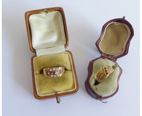 15 carat gold ruby and seed pearl ring together with a 9 carat rose gold ruby and seed pearl ring (2) 