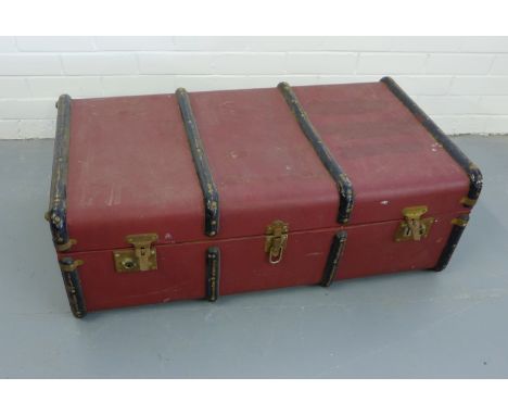 A canvas bound travel trunk 90 x 32cm  