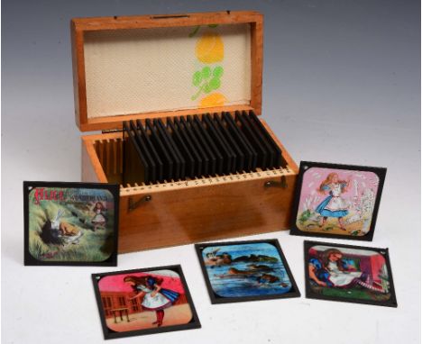 A Boxed Set of Alice in Wonderland LANTERN SLIDES. 24 Numbered slides. No. 24 cracked. The Houghton Butcher MFG Co. Ltd. Lond
