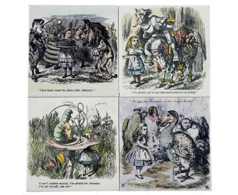 A GROUP OF TEN H & R JOHNSON AND FLORIAN STUDIO TILES, printed with scenes from Alice after Tenniel, another similar tile (fr
