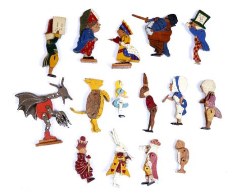 A COLLECTION OF RARE 1920'S TALFORD TOYS ALICE IN WONDERLAND PAINTED AND ARTICULATED PLYWOOD FIGURES, comprising Duchess, Mad