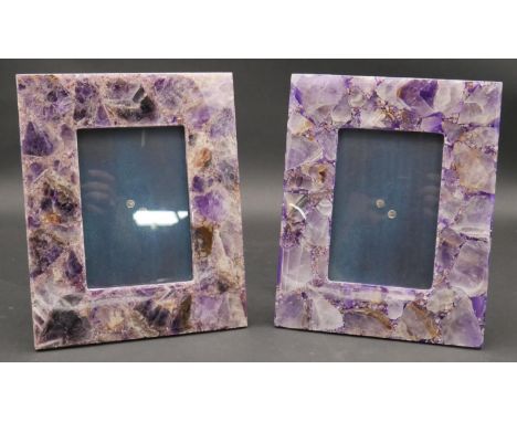 A pair of contemporary amethyst in resin easel photo frames. H.25.5 W.20.5cm 