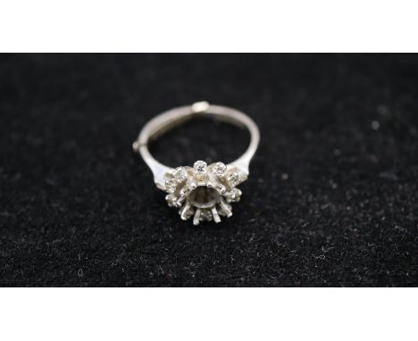 A 18 carat white gold and palladium vintage cluster ring shank set with ten round brilliant cut diamonds in claw settings wit