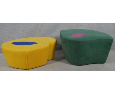 A contemporary vintage style upholstered stool by Loft Furniture and another similar stool. H.40 L.84 W.59cm 