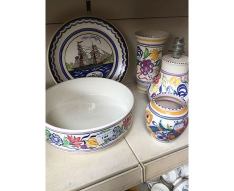 5 items of Poole pottery including large bowl 10" diameter 