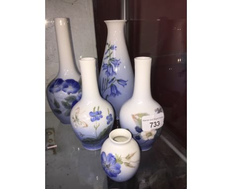 Five Royal Copenhagen vases - various sizes- good condition