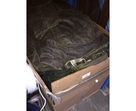 A Barbour Border, 40 inch chest, a Black Knight waterproof jacket, a House of Hardy waxed jacket and a Country & Leasureware 