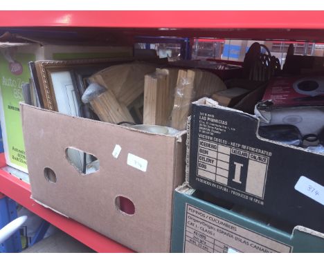 3 boxes of misc to include tools, pictures, a table in pieces, multidrawer cabinet and a Super8 projector. 