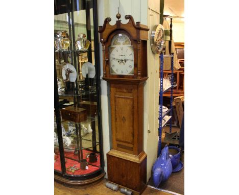 Small early 19th Century oak and mahogany eight-day longcase clock, painted dial signed I. Phillips, Salisbury, 209.5cm high