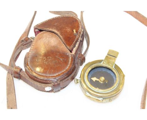 WWI Verners pattern brass compass in leather case