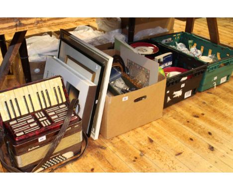 Bellona piano accordion, china, flatware, pictures, etc