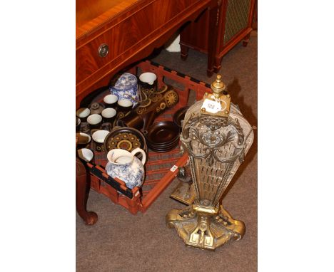 Two gilt mirrors, firescreen, pheasant table piece, Denby Arabesque coffee and teaware, etc