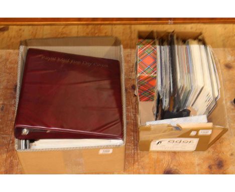 Collection of first day covers, presentation packs, stamps etc in two boxes