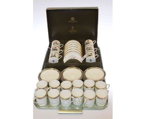 Royal Worcester botanical coffee service, six place settings, boxed; and a set of twelve Royal Doulton 'Forsyth' coffee cups 