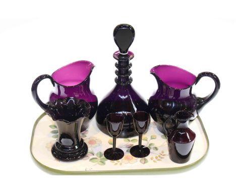 Collection of amethyst glass including decanter
