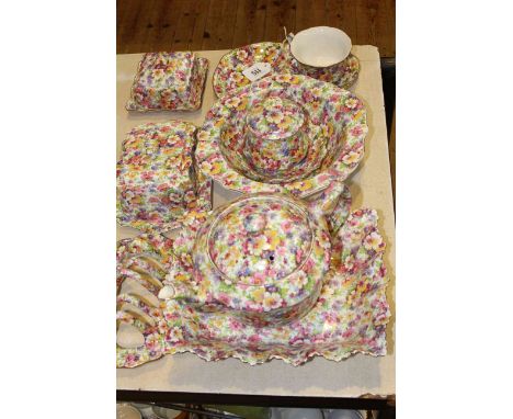 Collection of James Kent chintz china including teapot, toast rack, butter dish, bowls, etc