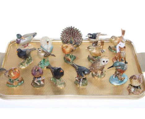 Seventeen 'jewelled' and enamel bird models