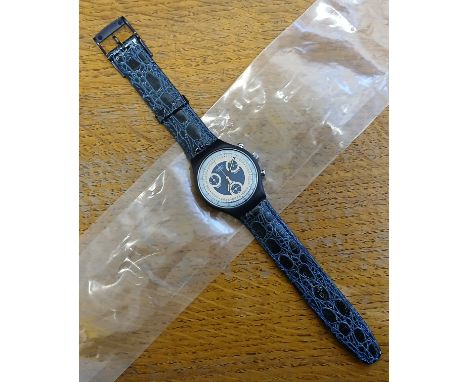 SWATCH CHRONO: a "Silver Star" Swatch chronograph wristwatch, ref. SCN102, circa 1991, blue leather strap, with original bag.