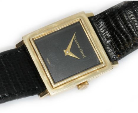 BEUCHE-GIROD: a 9ct gold manual wind dress watch, black dial, case length 26mm (excluding lugs), Hirsch leather strap.  Condi