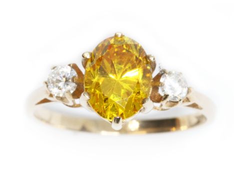 A hallmarked 9ct gold yellow and colourless stone ring, gross weight2.1g, size K.  Condition - general wear.