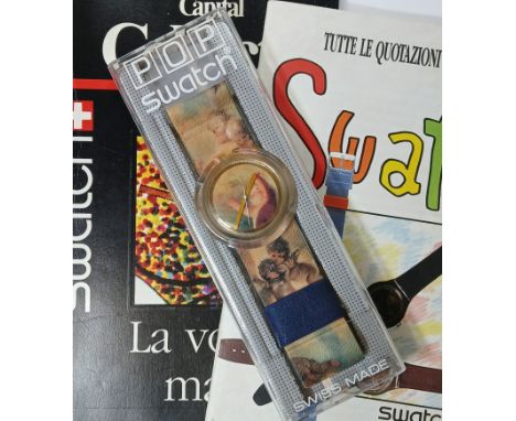 VIVIENNE WESTWOOD for POP SWATCH: a translucent putti Swatch watch, boxed with papers, together with two Italian Swatch catal