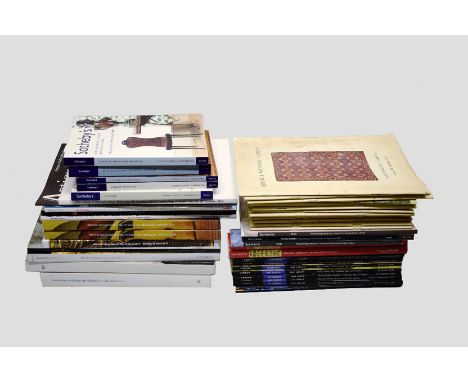Two boxes of catalogues variously relating to Carpets, rugs and textiles and Fine Art and Furniture; Box 1 includers Sotheby'
