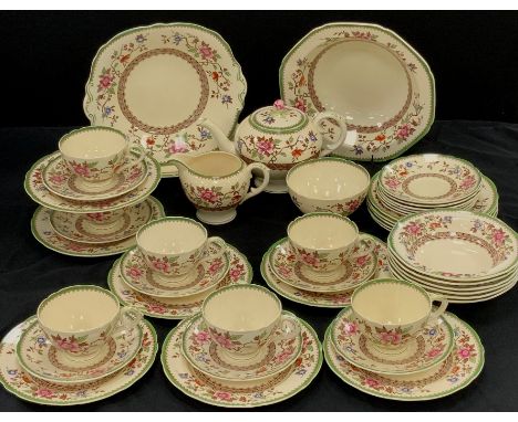 A Royal Cauldron tea service for six including; a tea pot, milk jug, sugar bowl, fruit bowl, six tea cups and saucers, confor