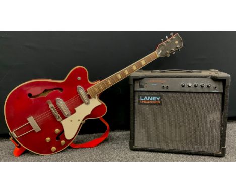 An Antoria Twin Caster 1960s guitar, and Laney Linebacker 30 amplifier. 