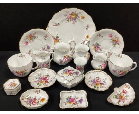 Royal Crown Derby ‘Derby Posie’ ware including; two tea cups and saucers, lidded trinket pot, jugs, trinket trays, picnic pla