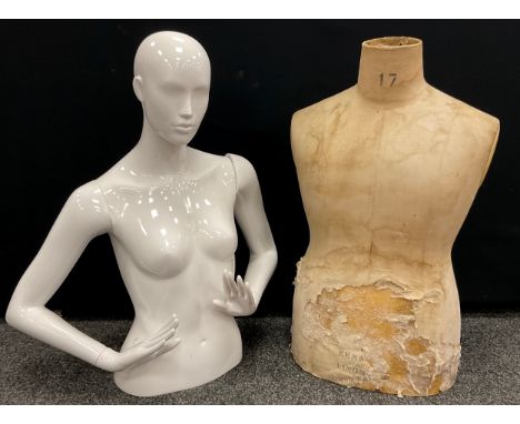 A vintage male mannequin torso, and a contemporary female mannequin upper body, (2). 