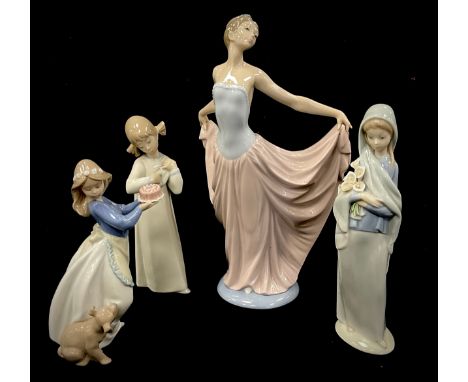 Lladro figures including 'Lady in long dress', 30cm high, 'Girl with dog'; others (4) 
