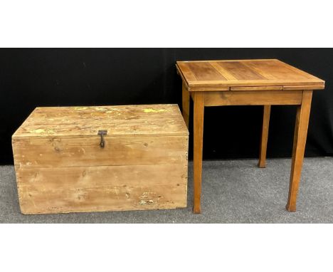 A small Arts and Crafts draw leaf side table,  a shabby chic pine tools box or trunk (2) 