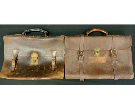 A Vintage National Brief Case MFC Co., tan leather Attache bag, or brief case, (bearing script to front - Case Navigation, De