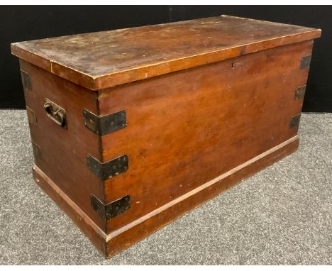 A late 19th century pine tool chest, 52cm high x 99cm wide x 49cm deep. 