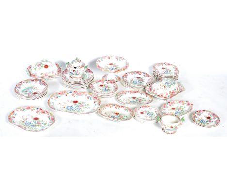 An extensive 19th Century Spode dinner service in the Chinese Rose pattern having hand painted and transfer printed decoratio