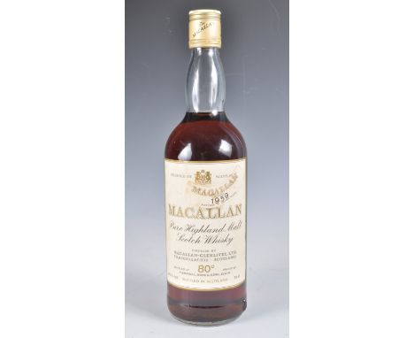 A very rare bottle of Macallan 1959 Vintage Pure Highland Single Malt Scotch Whisky. 75cl / 26 2/3 Fl. Oz. 80 proof. Bottled 