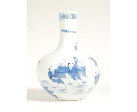 A 19th Century Chinese antique porcelain vase of globular shape having hand painted blue and white decoration depicting child