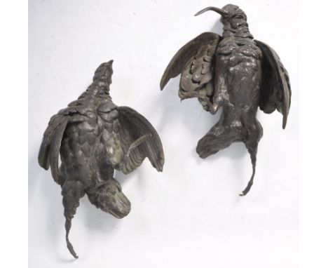 Circle of Ferdinand Pautrot (1832-1874) - a pair of 19th century French bronze game birds in the manner of Pautrot. Realistic